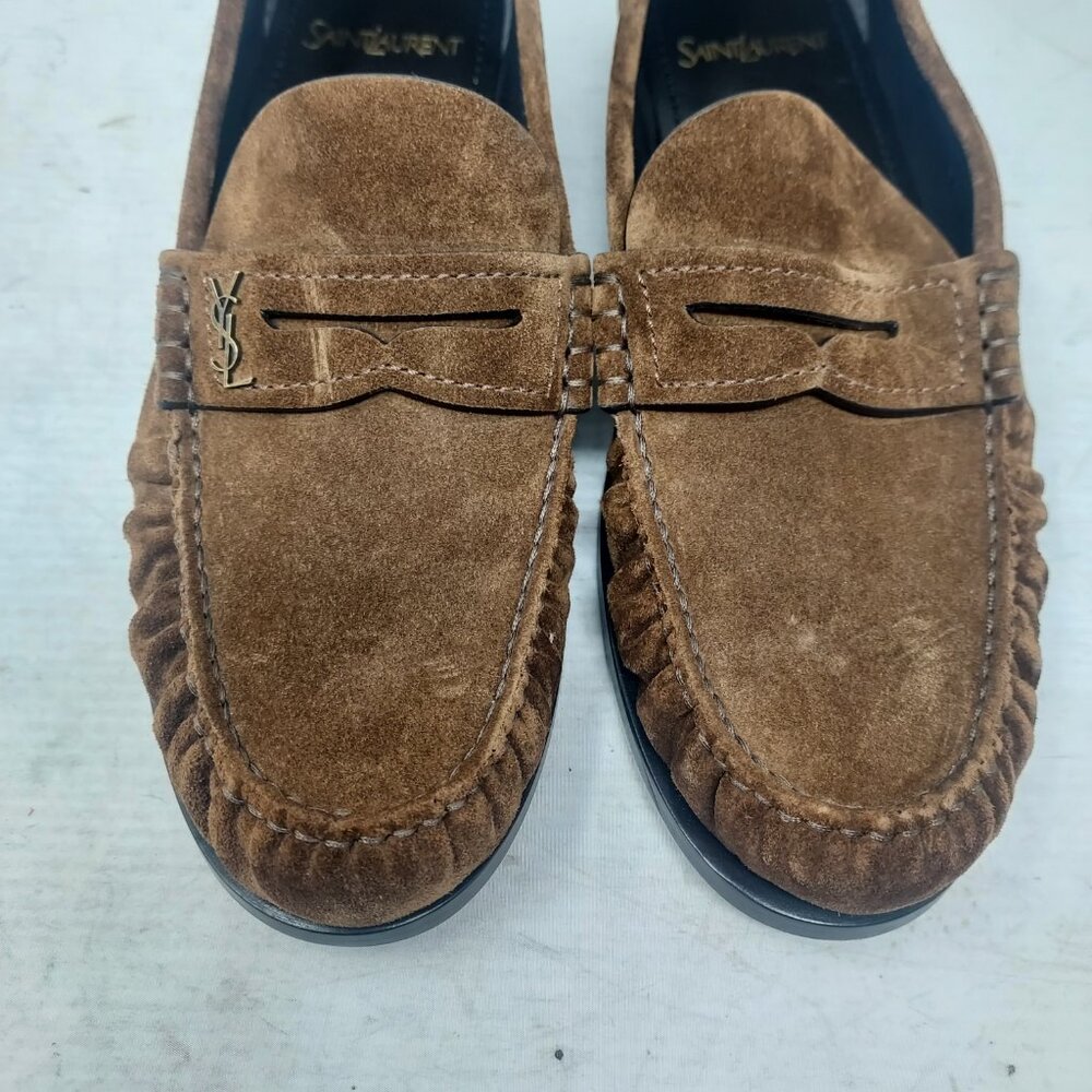 Saint Laurent Brown Suede Loafers - Picture 6 of 12